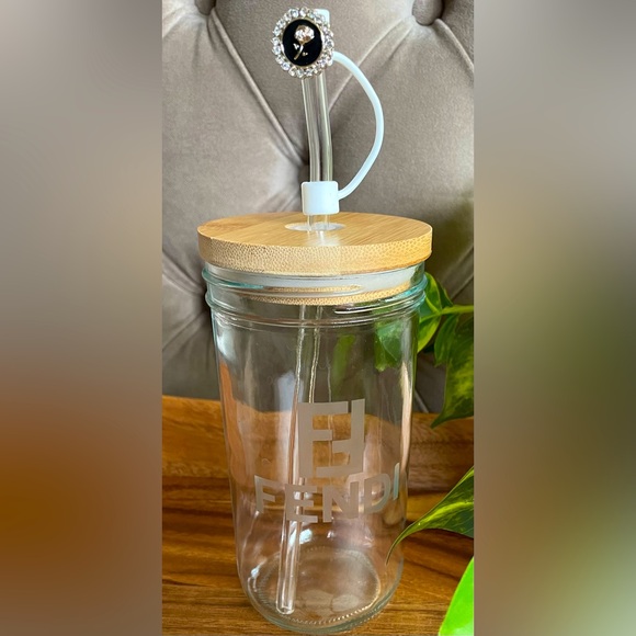 Gorgeous Clear Glass Can w/Glass Straw, NWOT! - Picture 2 of 7